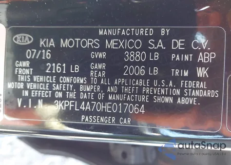 2017 Kia Forte Lx from USA, damaged, VIN 3KPFL4A70HE017064